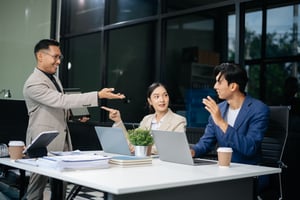A sophisticated financial professional explaining the benefits of private credit for portfolio diversification.